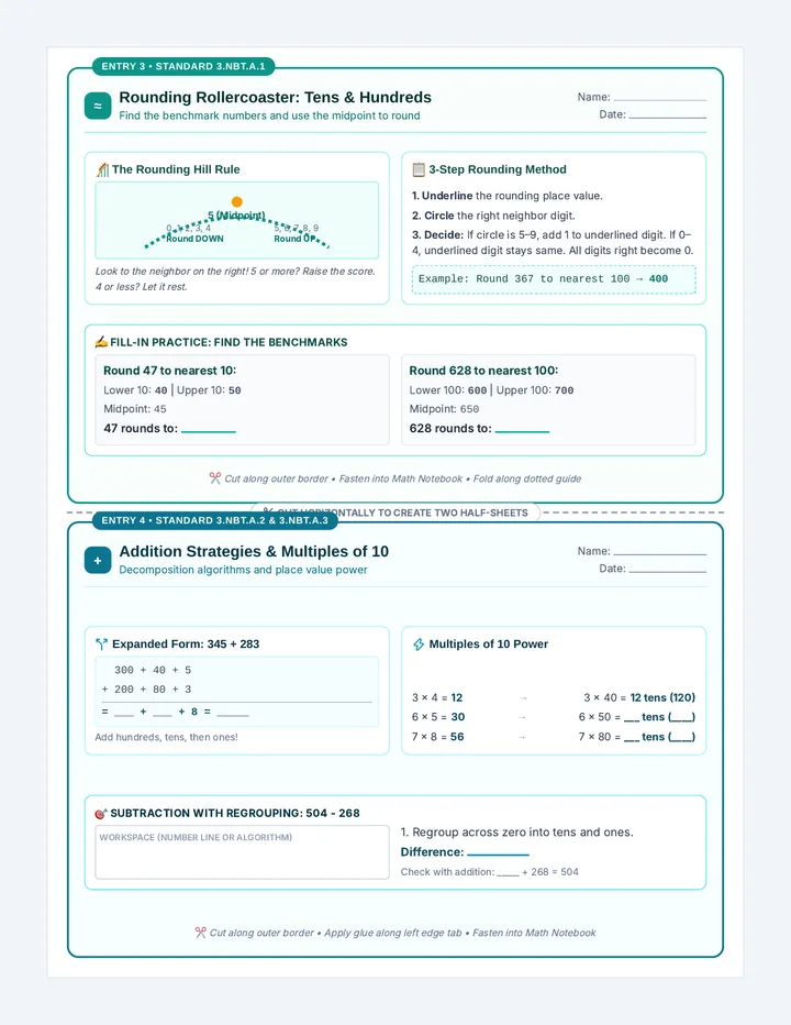 Base Ten Notebook Sheets