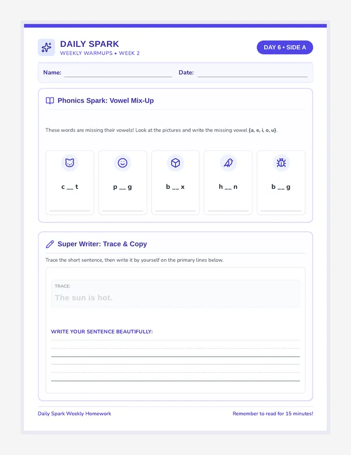 Daily Spark Day Six Worksheet