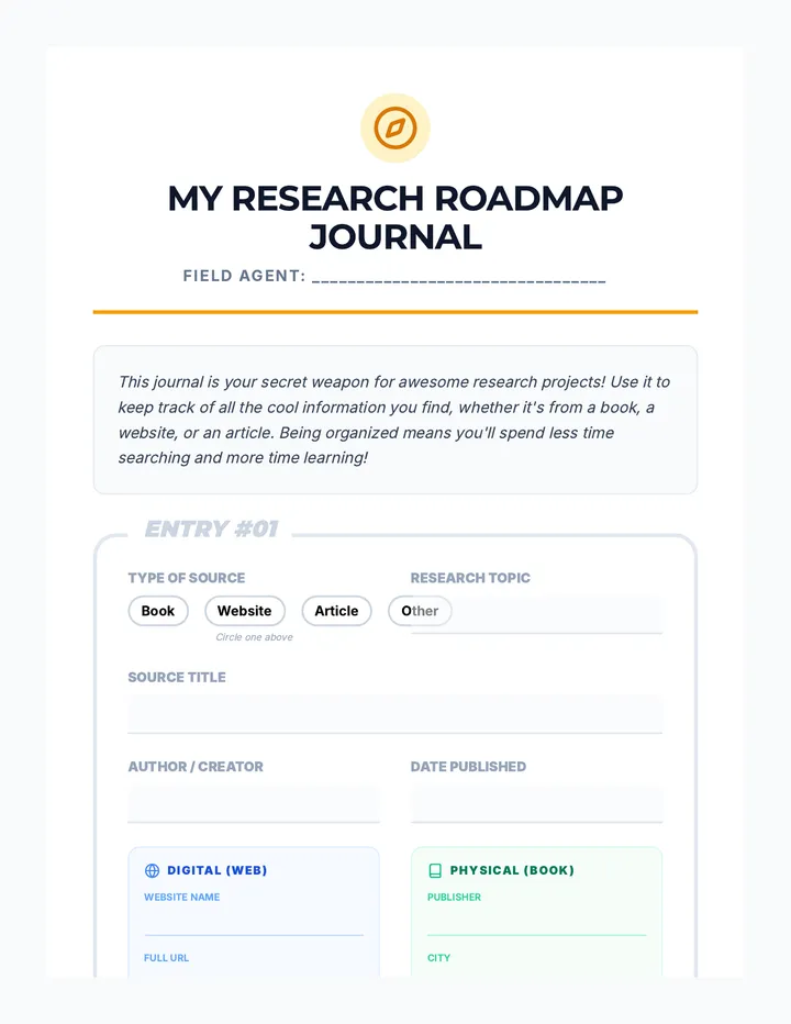 Research Tracking Journal Student Worksheet