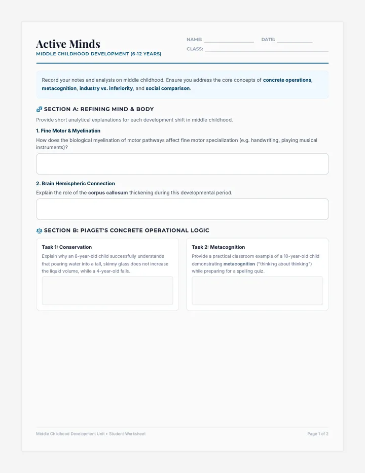 Active Minds Worksheet