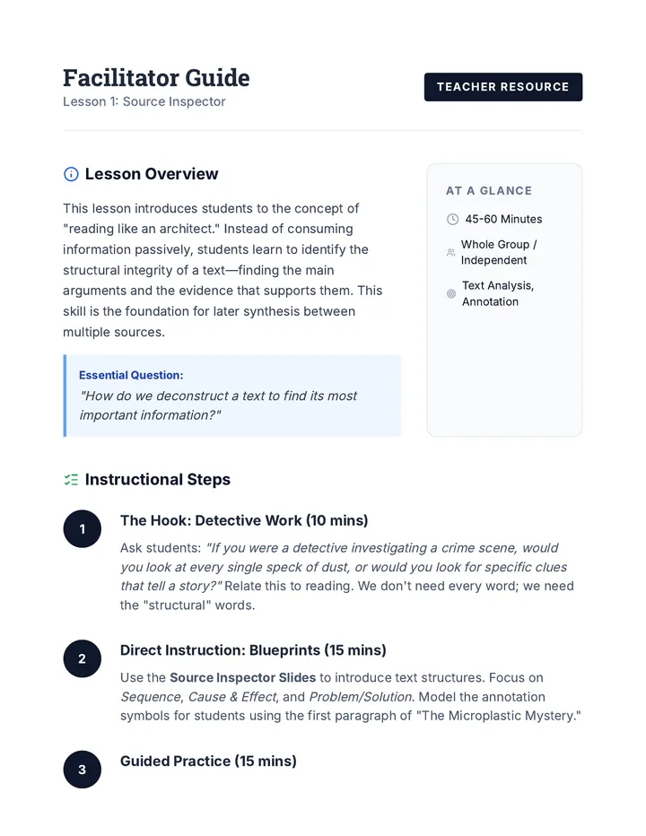 Source Inspector Teacher Guide