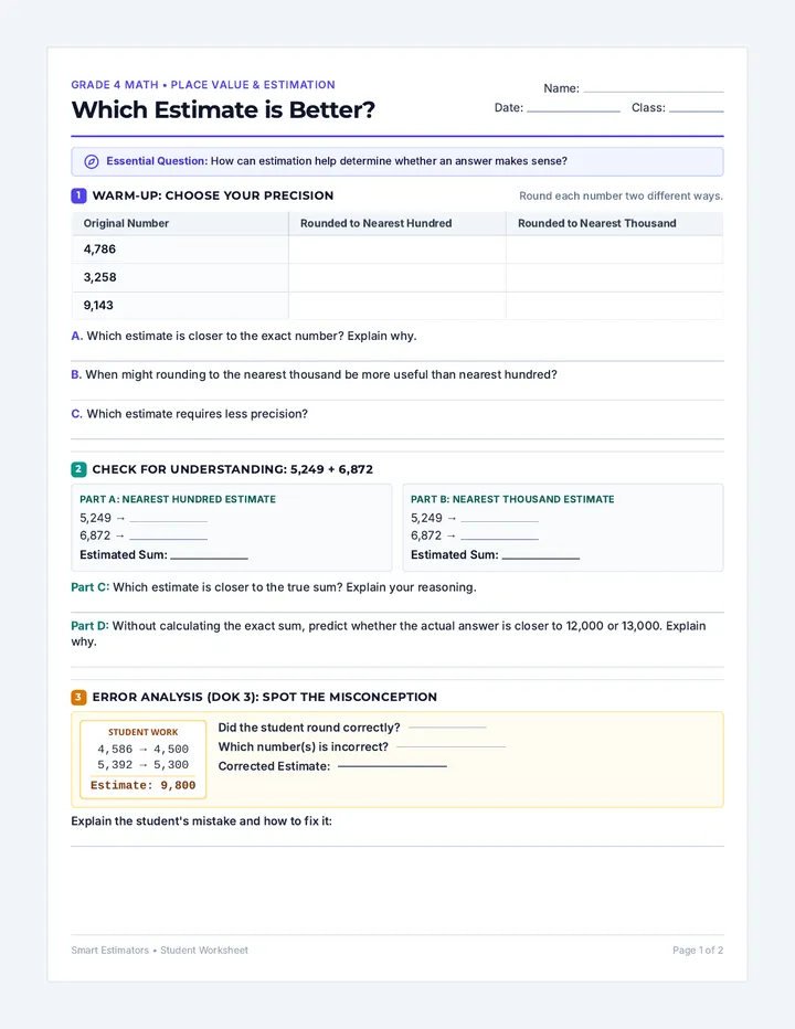 Smart Estimators Student Worksheet