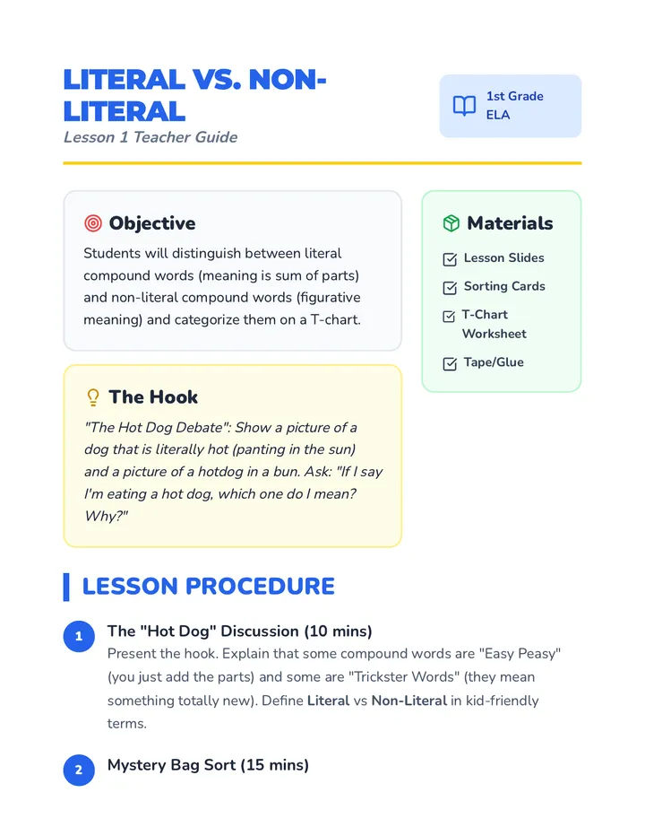 Literal vs Non-Literal Teacher Guide