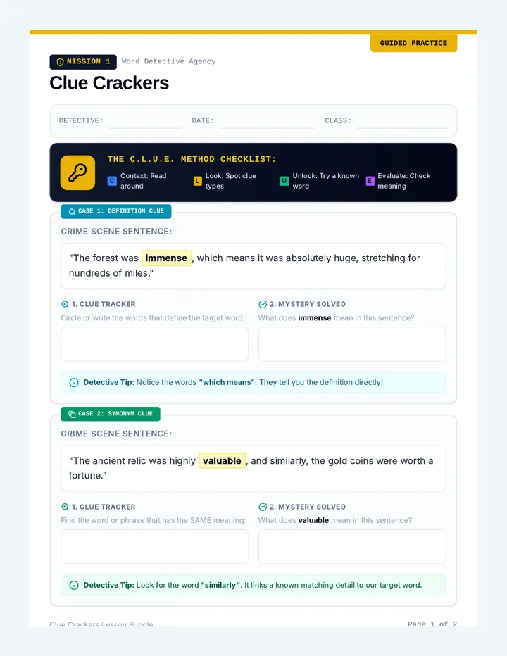 Clue Crackers Guided Practice