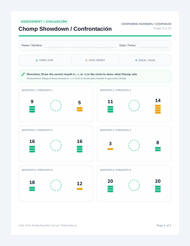 Number Chompers Student Assessment