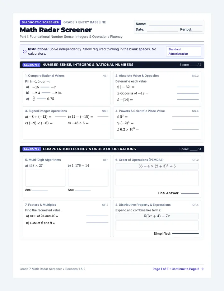Math Radar Screener