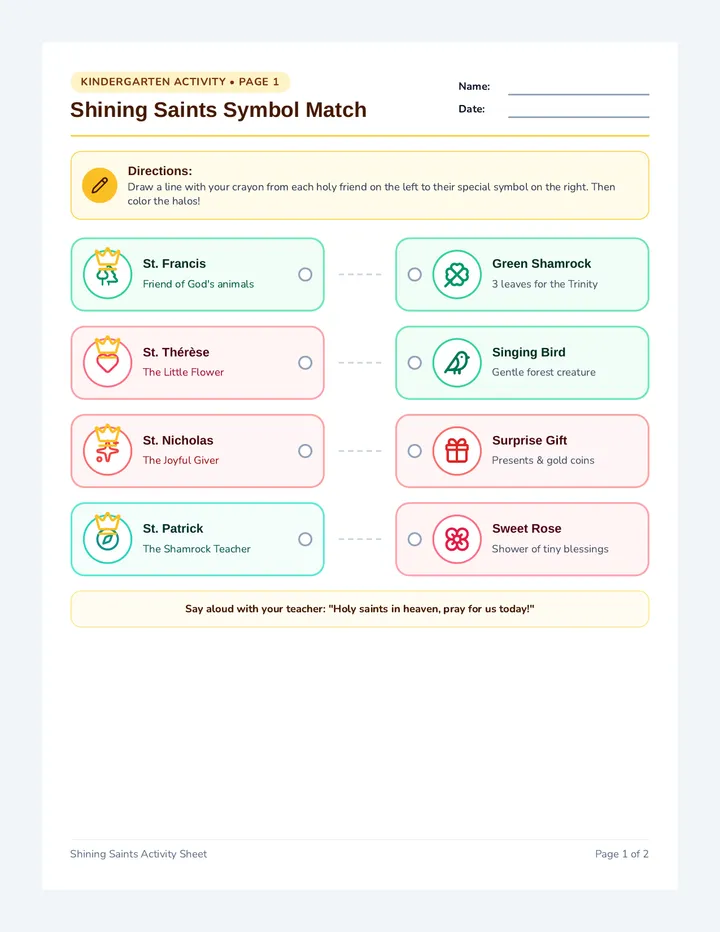 Shining Saints Activity Pages