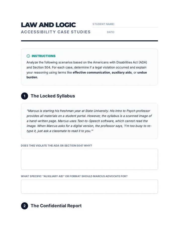 Law and Logic Worksheet