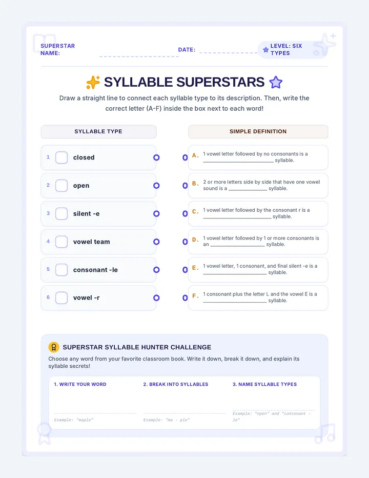 Syllable Superstars Worksheet
