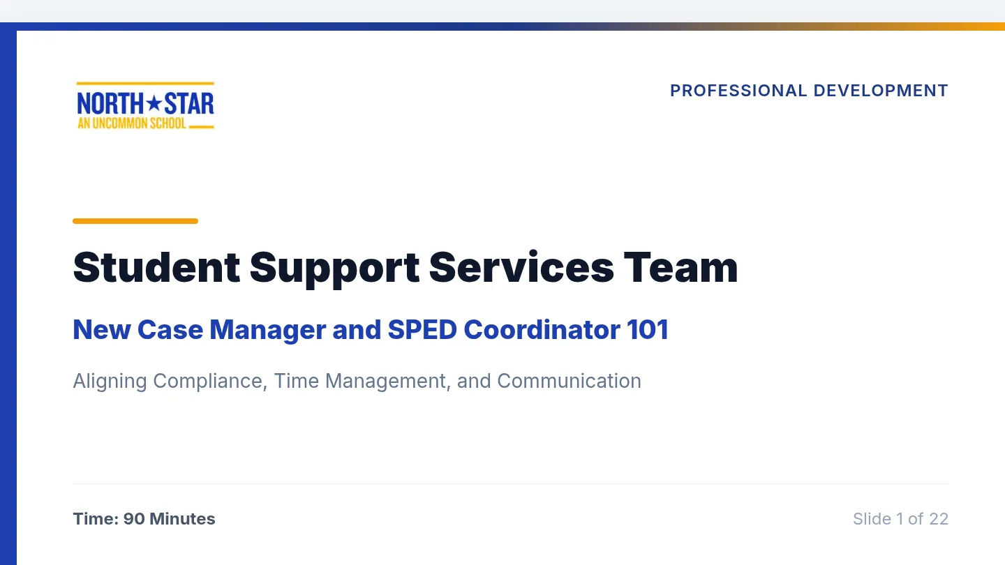 Student Support Services Team: New Case Manager and SPED Coordinator 101
