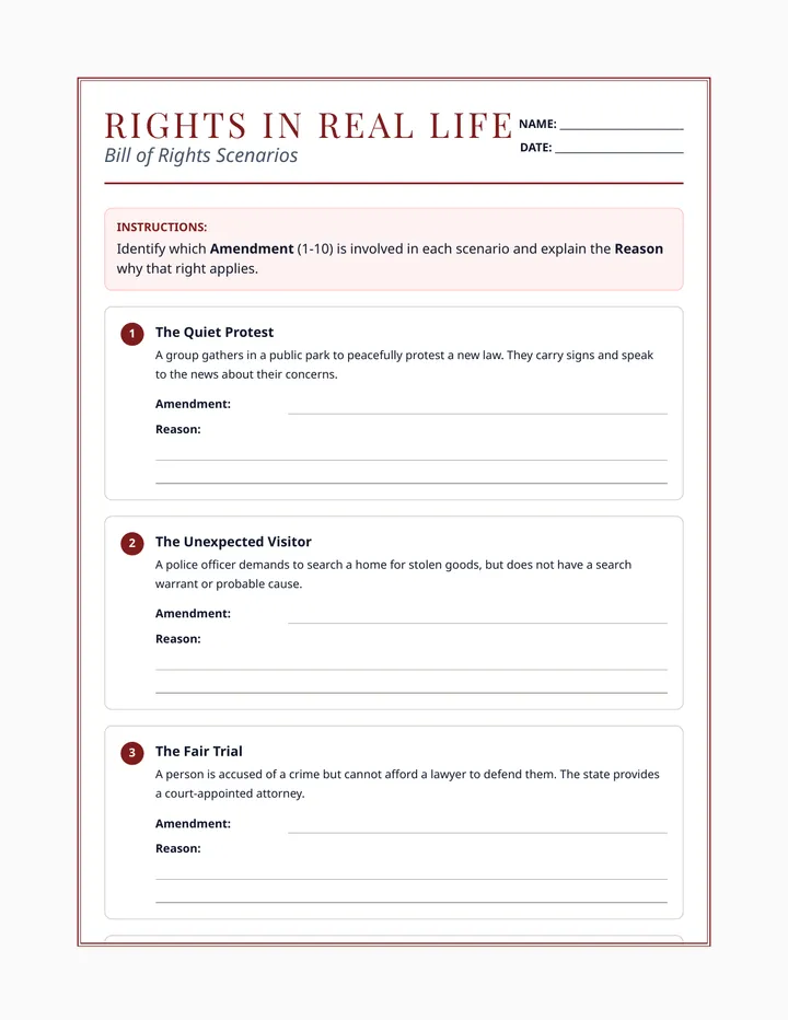 Rights in Real Life Worksheet
