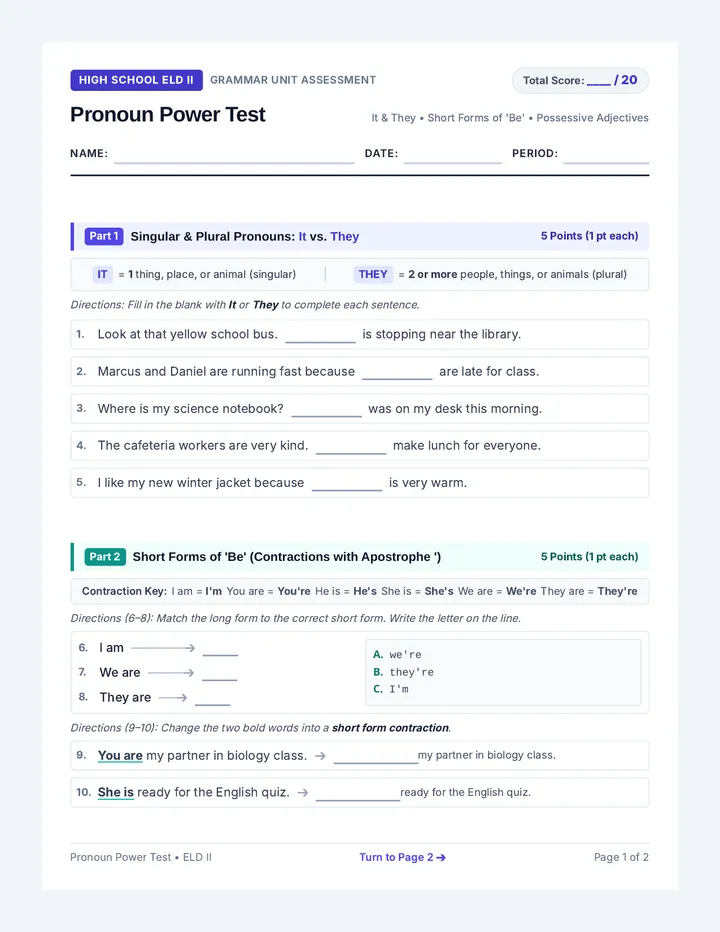 Pronoun Power Test