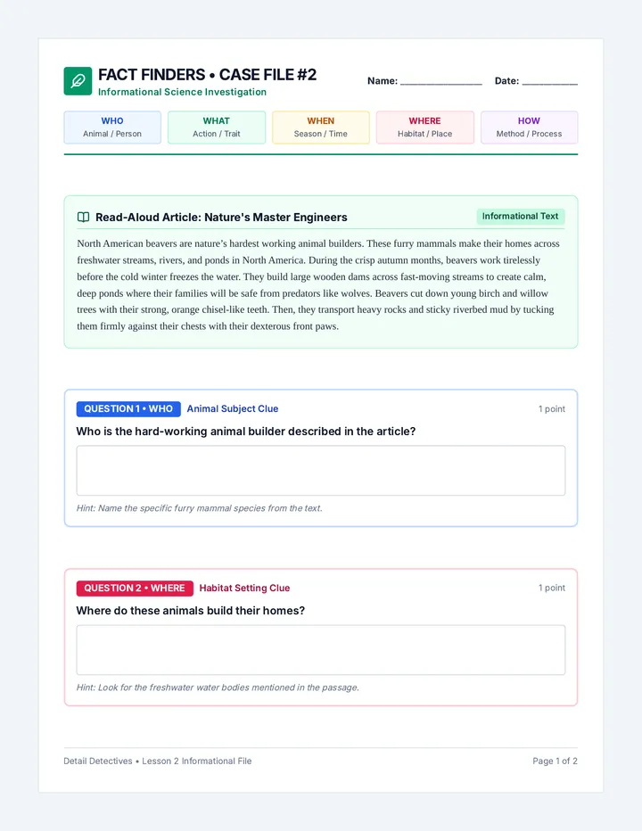 Fact Finders Worksheet