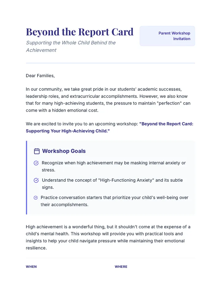 Workshop Welcome Letter Document