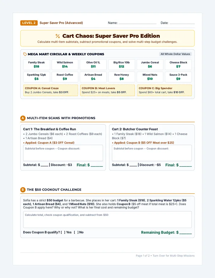 Cart Chaos Level Two Worksheet