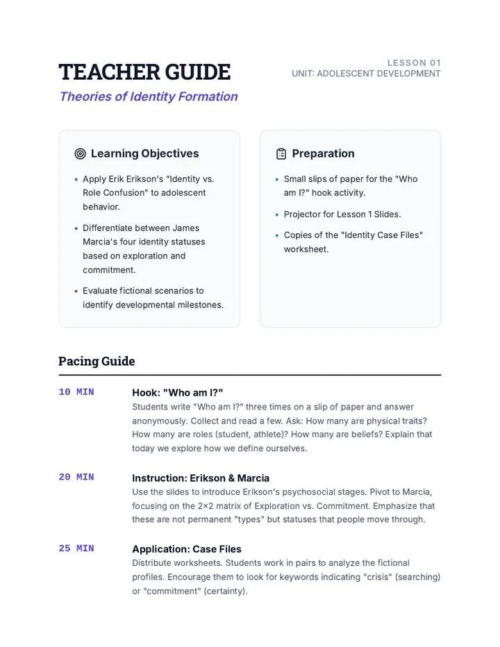 Theories of Identity Teacher Guide