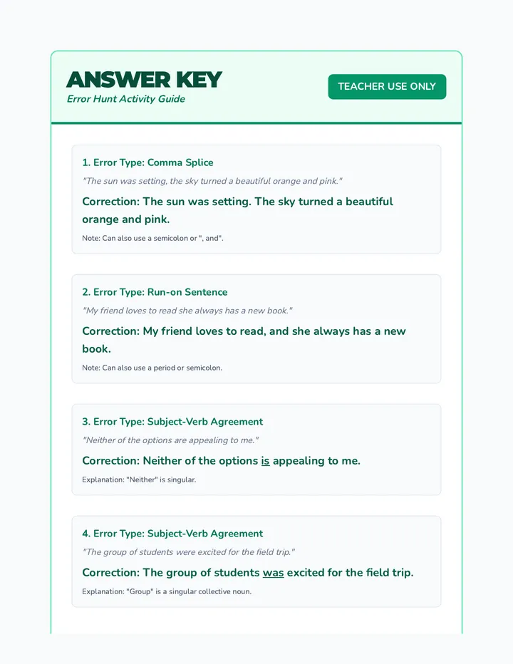 Error Hunt Answer Key