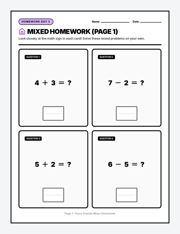 Furry Friends Mixer Homework