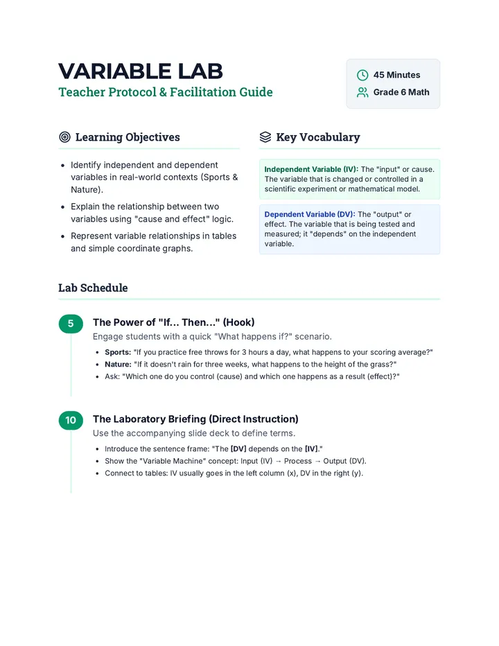 Variable Lab Teacher Guide