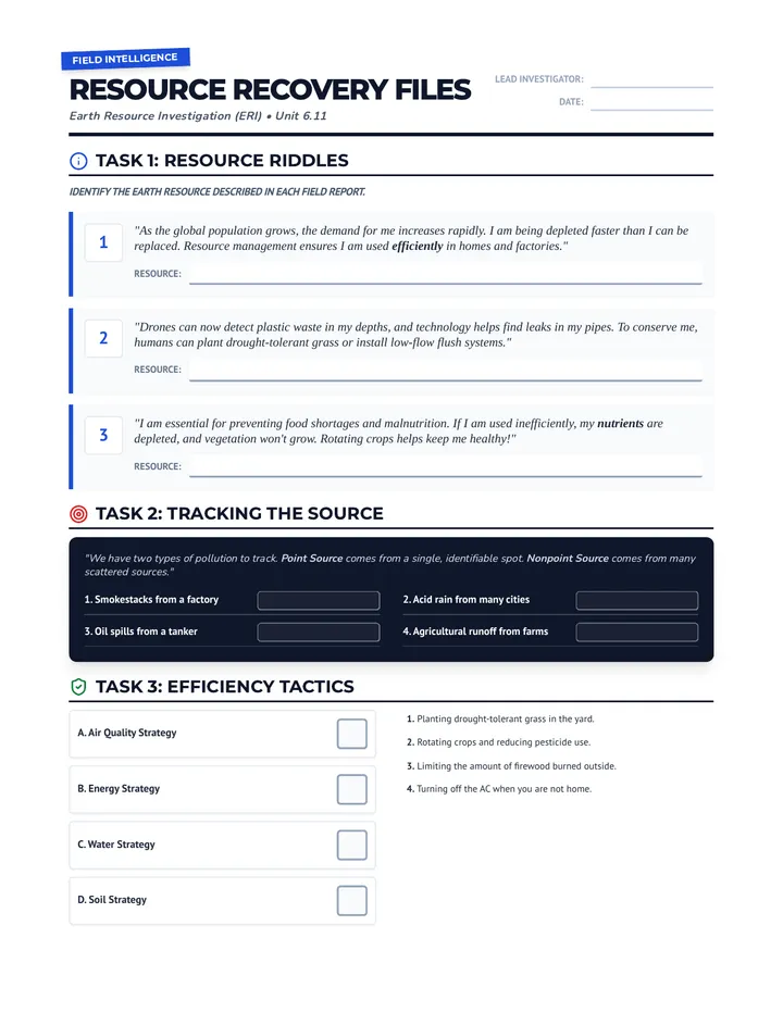 Resource Recovery Worksheet