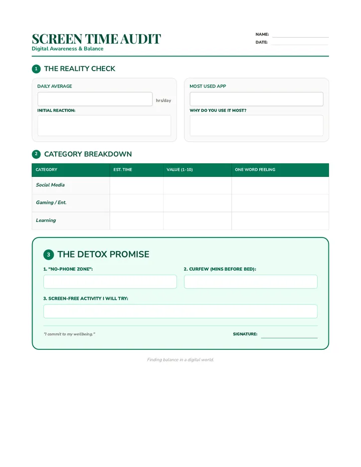 Screen Time Audit Worksheet