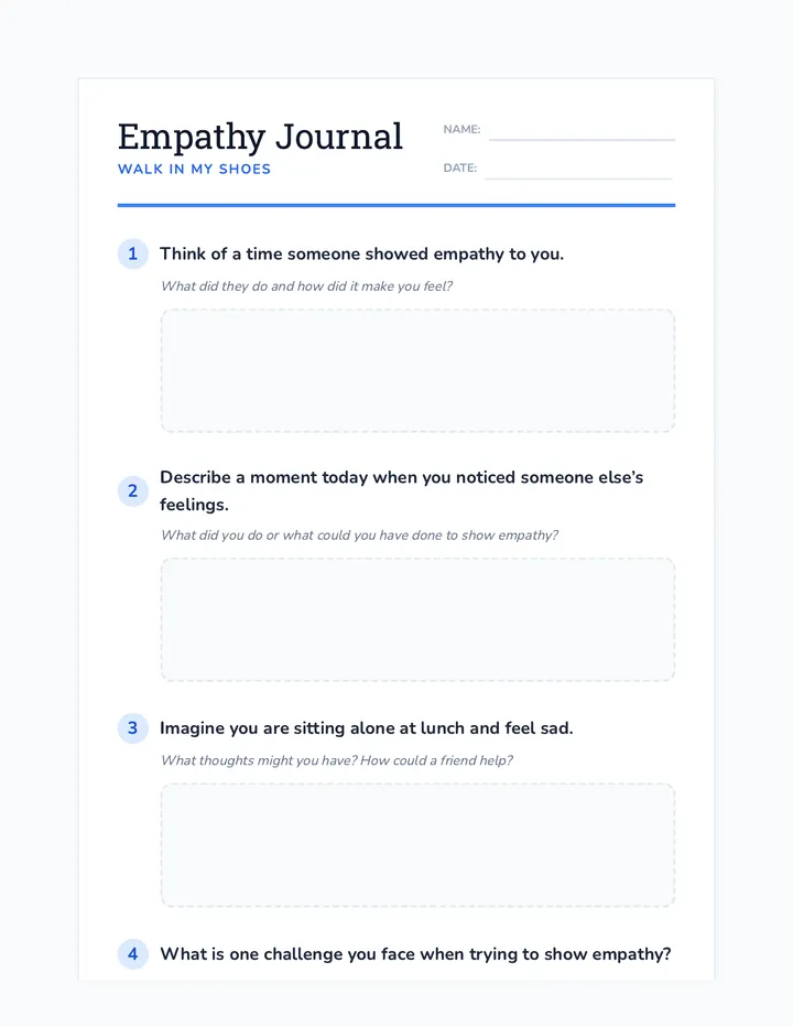Empathy Reflection Journal Worksheet
