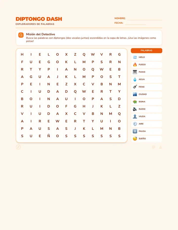 Diptongo Dash Worksheet