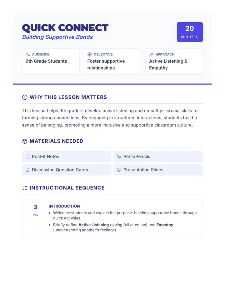 Quick Connect Lesson Plan
