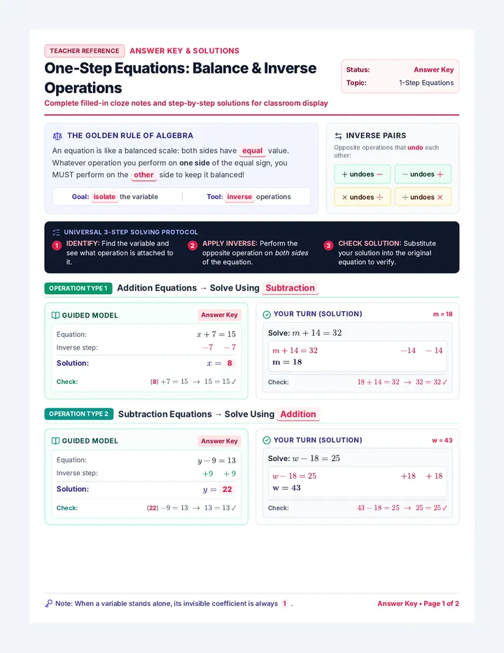Equation Balance Answer Key