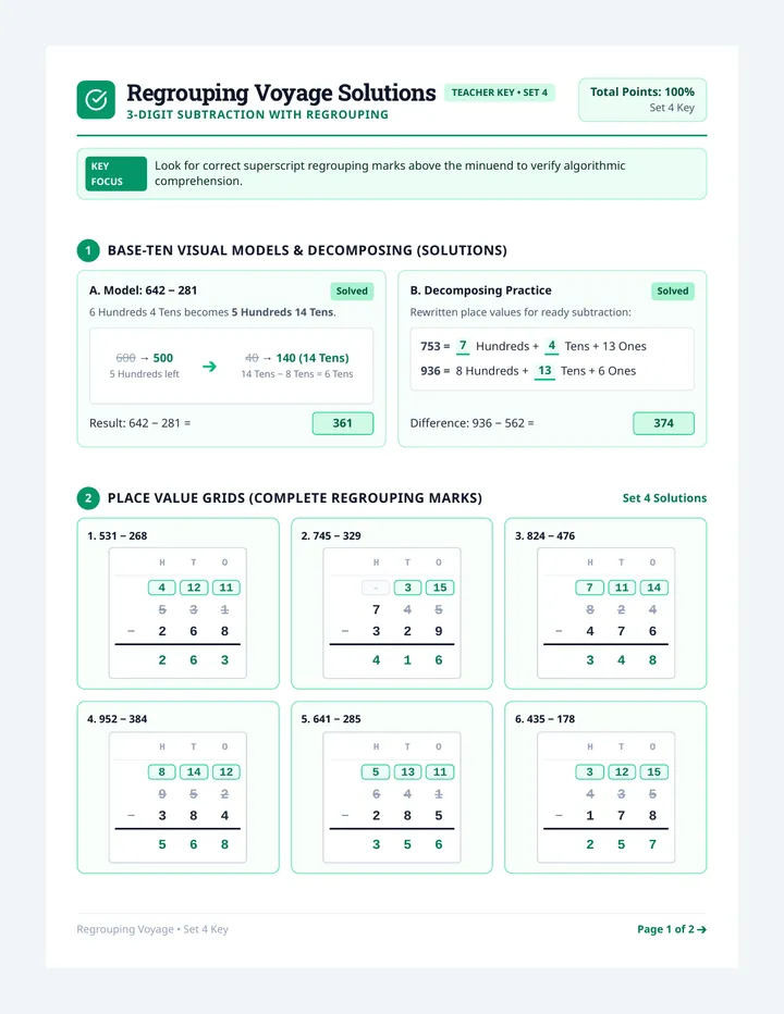 Regrouping Voyage Answer Key