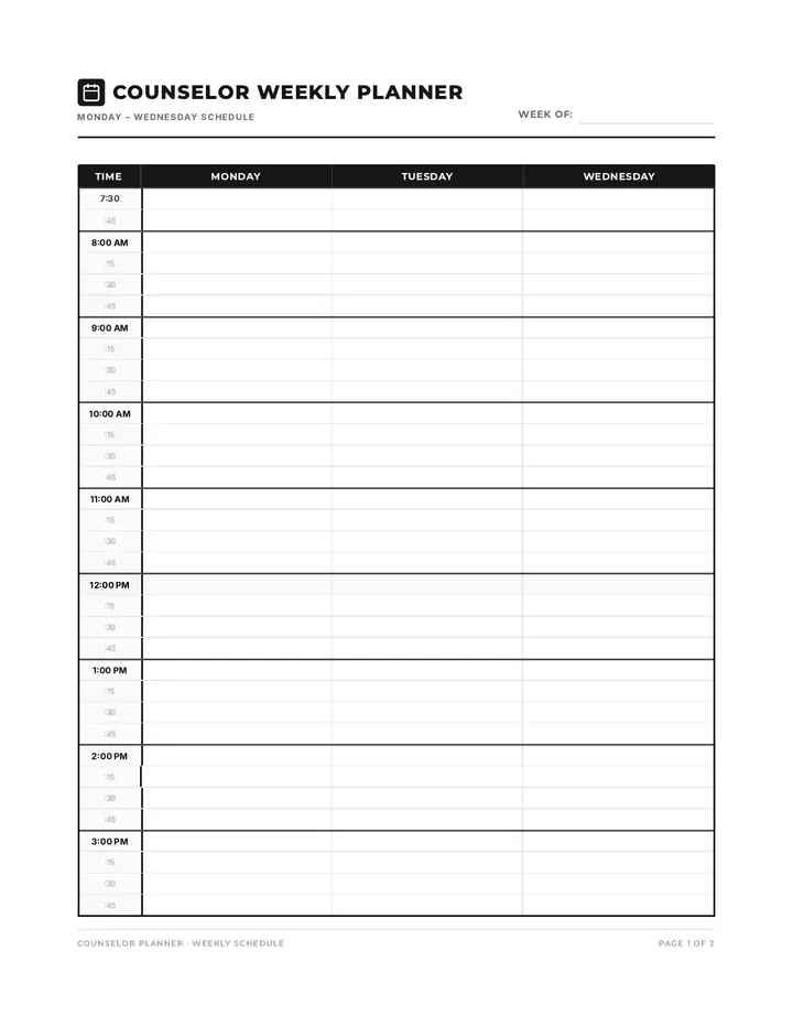 Weekly Counselor Schedule Planner