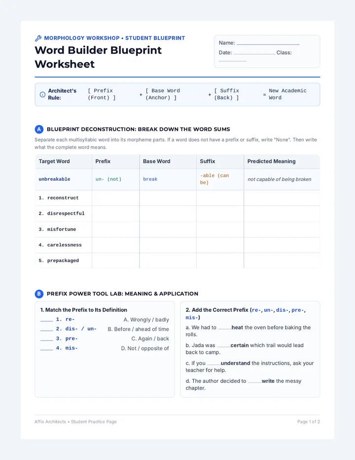 Word Builder Blueprint Worksheet