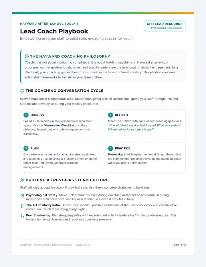 Lead Coach Playbook