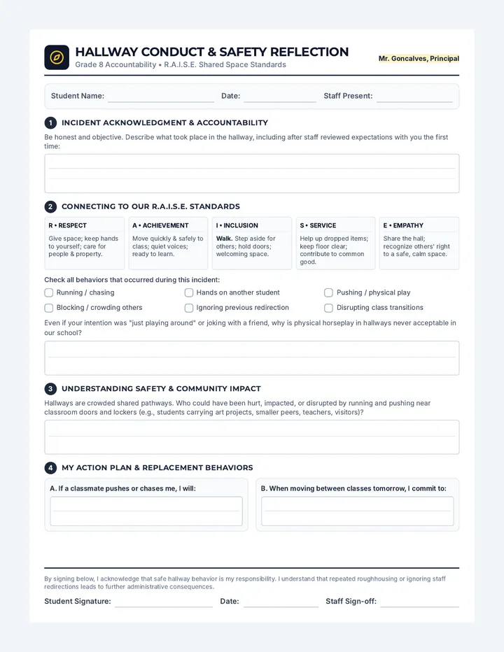 Hallway Reset Reflection Sheet