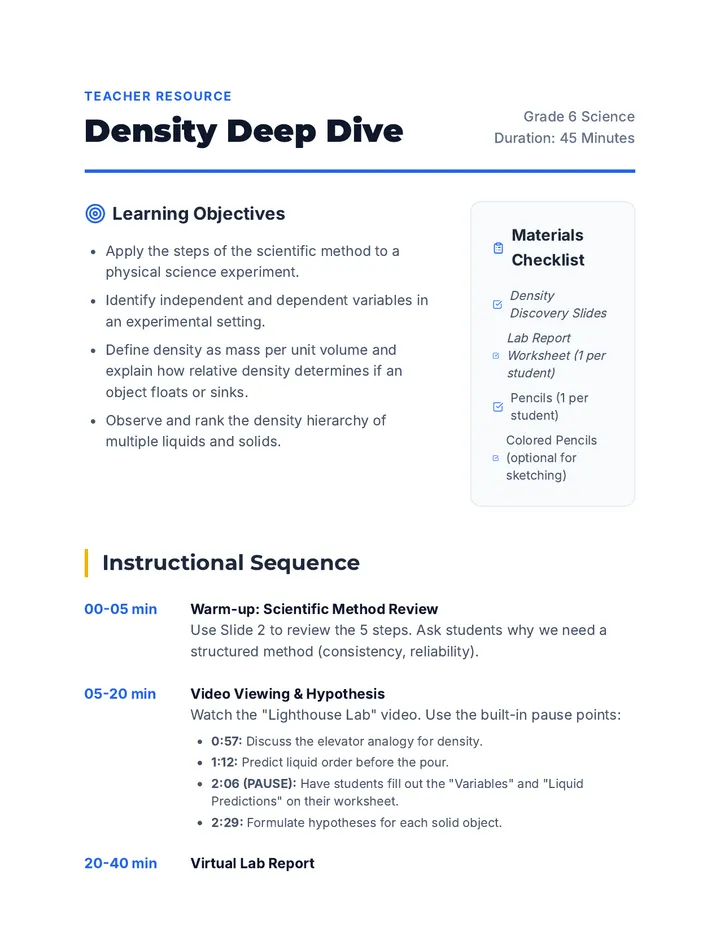 Density Deep Dive Teacher Guide