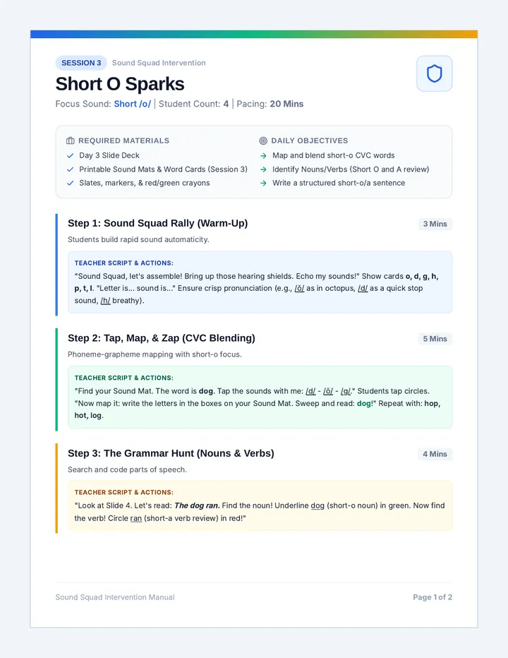 Short O Teacher Guide