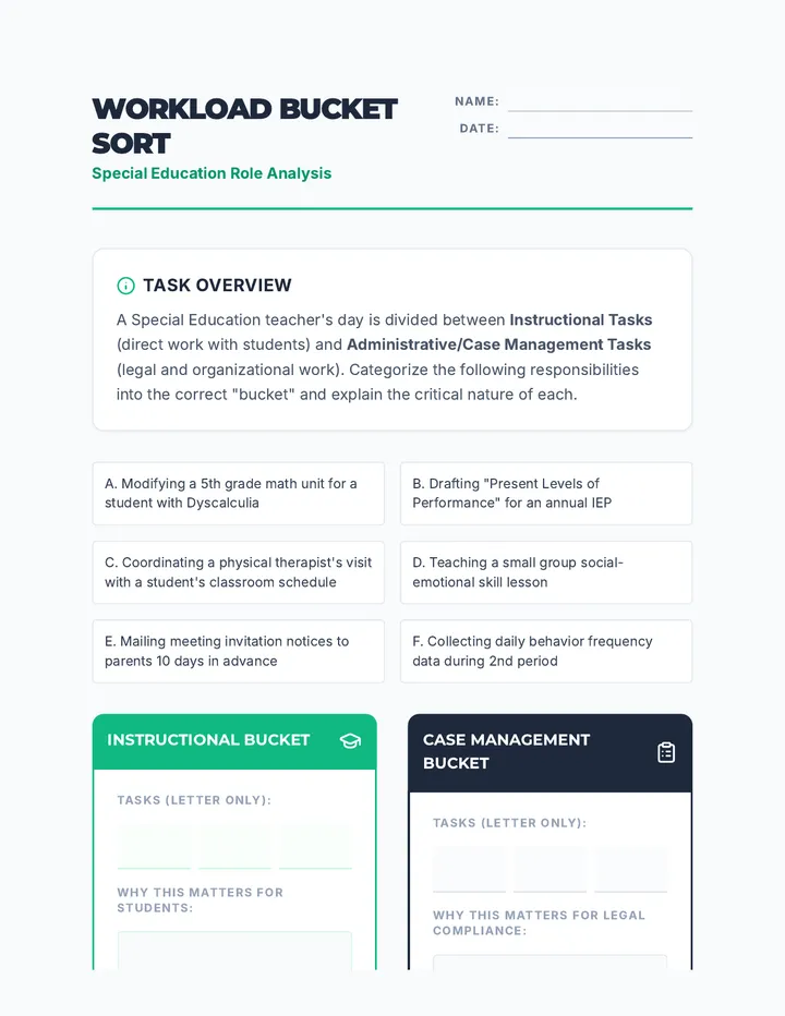 Workload Bucket Sort Worksheet