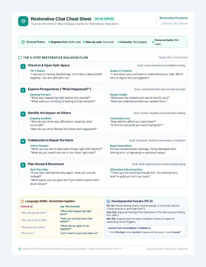 Restorative Chat Cheat Sheet