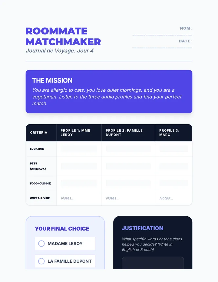Roommate Matchmaker Worksheet