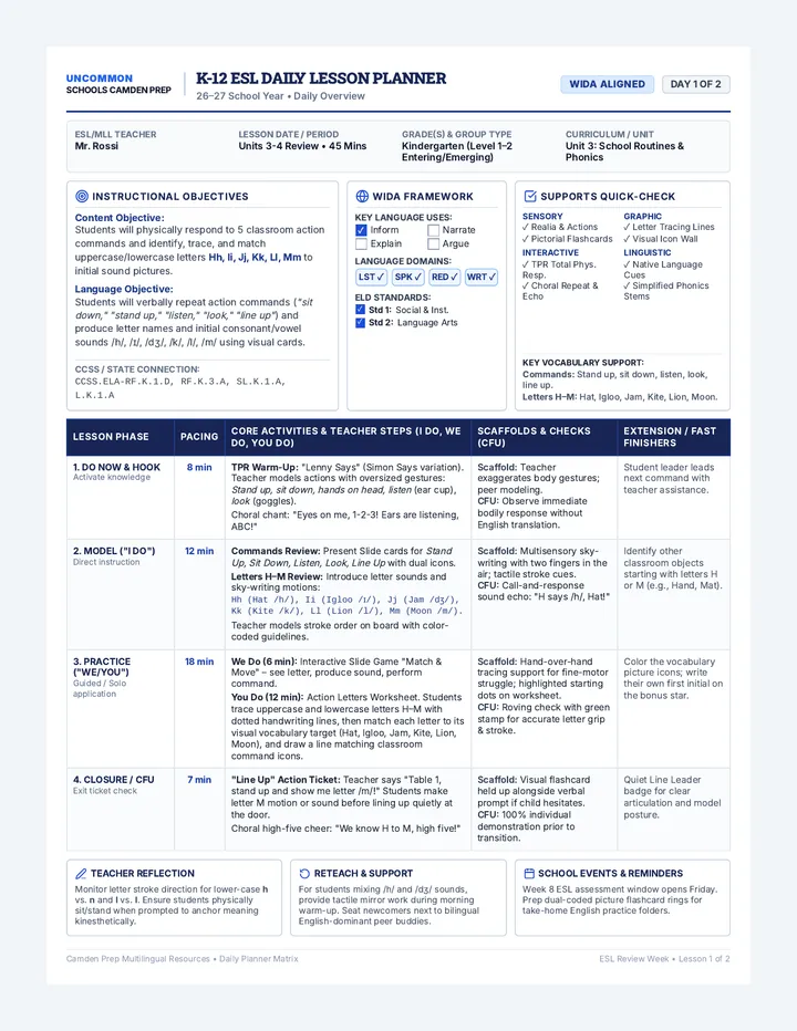 Camden Prep Day One Planner
