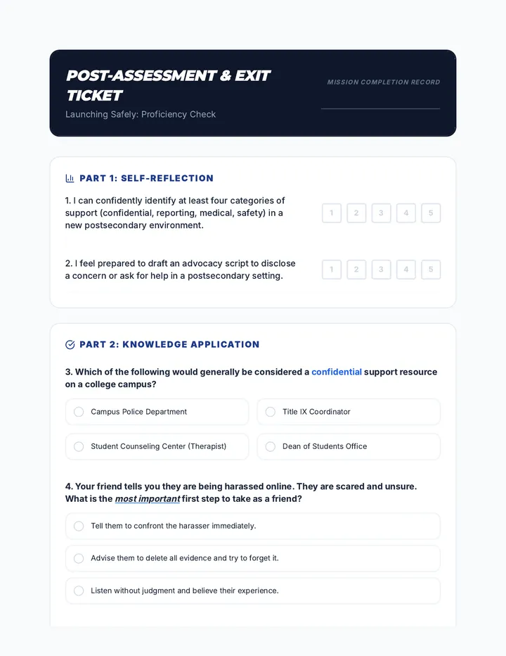 Safety Post Assessment Exit Ticket