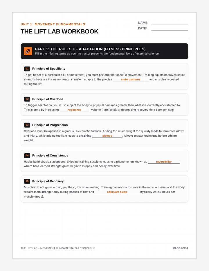 Lift Lab Student Workbook