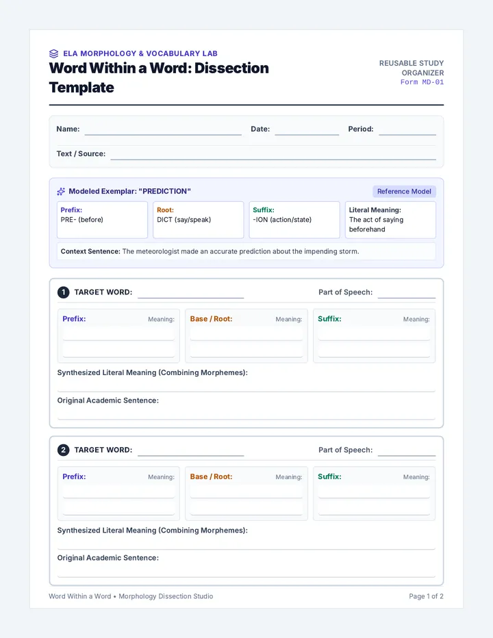 Word Dissection Template Worksheet