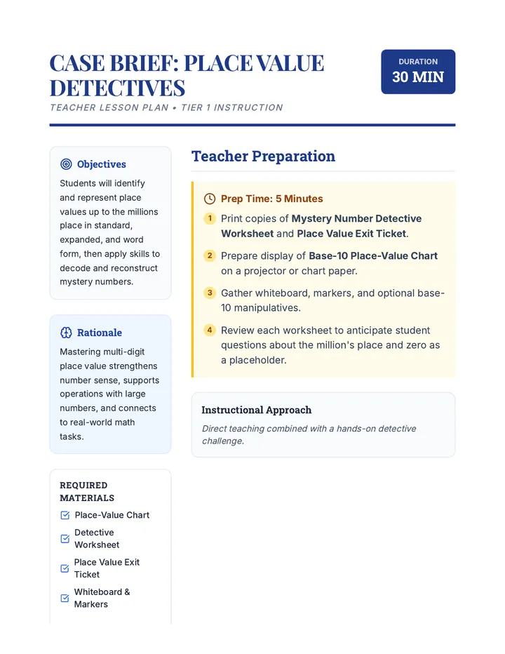 Place Value Detectives Lesson Plan