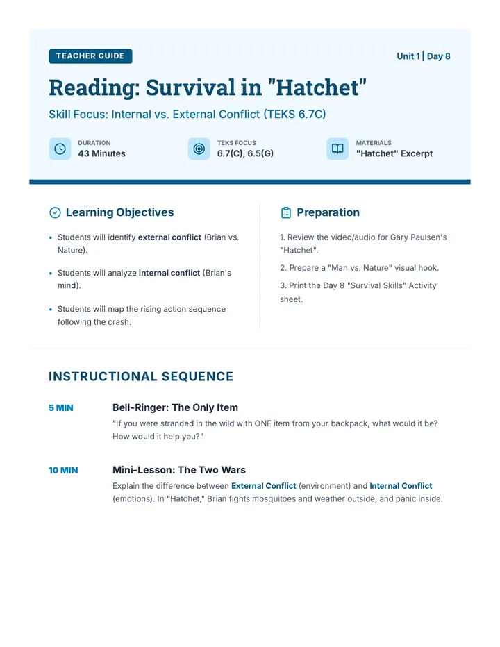 Reading Day 8 Teacher Guide