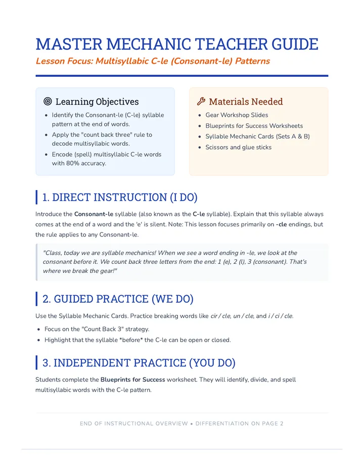 Master Mechanic Teacher Guide