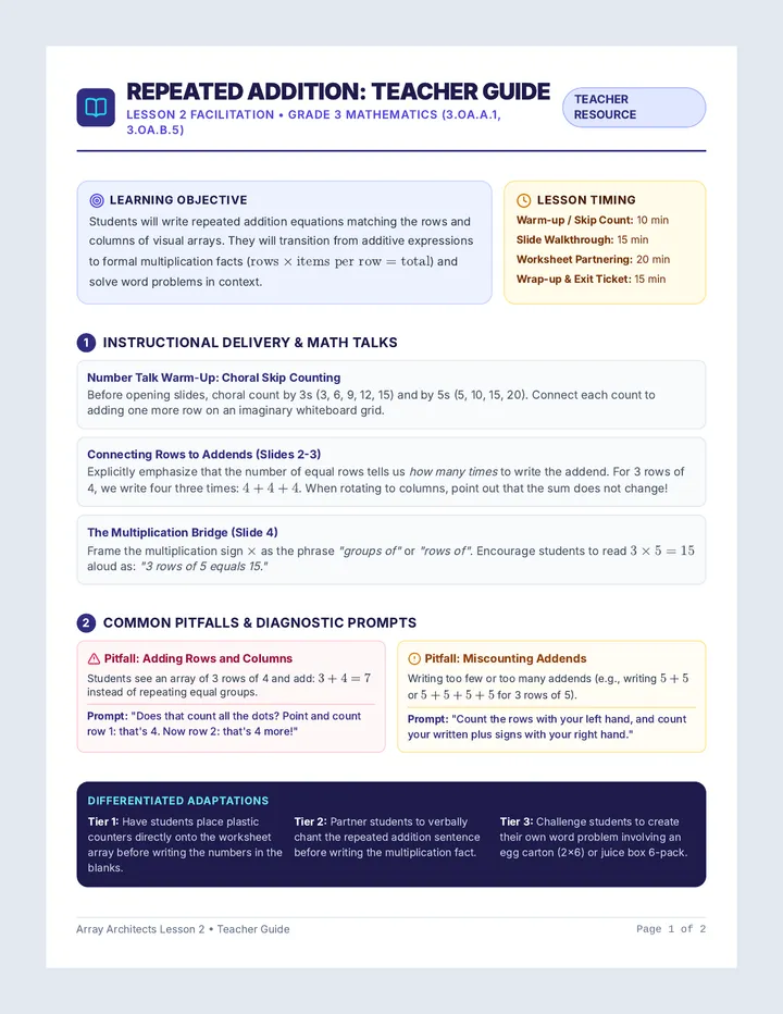 Repeated Addition Teacher Guide