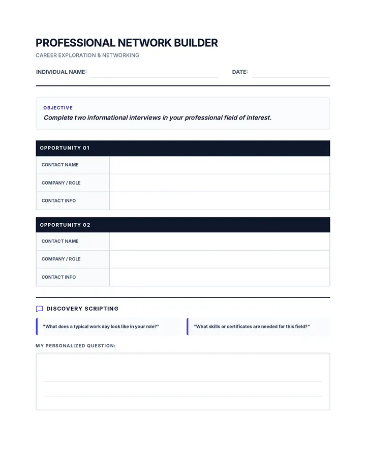 Professional Network Builder Worksheet