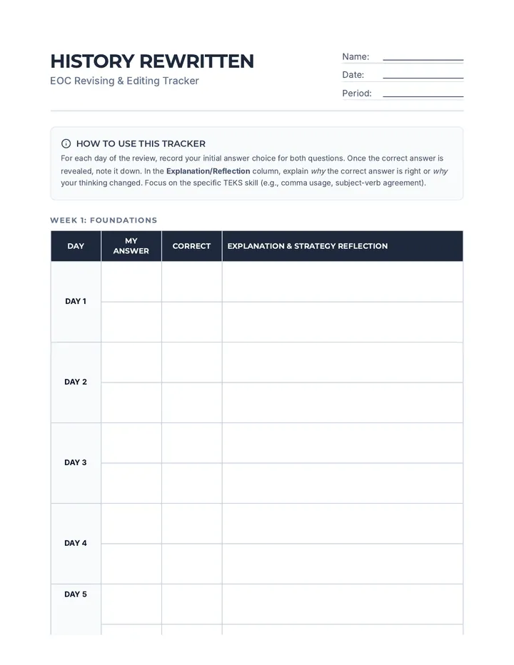 History Rewritten Tracker Worksheet