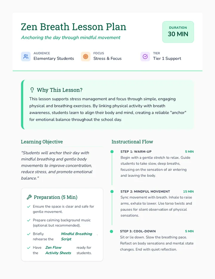 Zen Breath Lesson Plan Teacher Resource